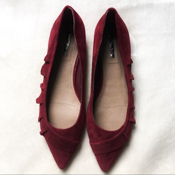 Tahari Shoes - Tahari Pioneer Suede Ruffle Cranberry Flats